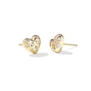 NEW Kendra Scott Holland Gold Heart Stud Earrings in White CZ